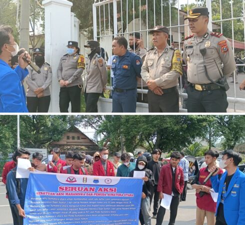 Terkait Ijazah JR Saragih, Puluhan Mahasiswa Demonstrasi di Depan Kantor KPU Sumut