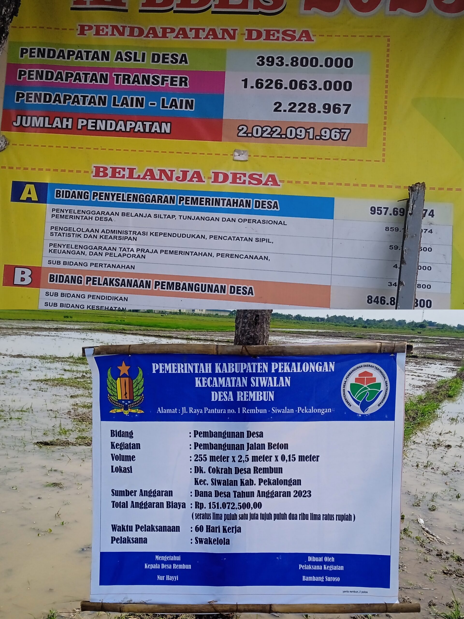 pekerjaan-proyek-jalan-usaha-tani-desa-rembun-kab-pekalongan-bersumber-add-2023,-baru-di-kerjakan-di-tahun-2024