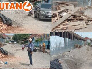 Persempit Jalan!!!…Tumpukan Bahan Material Pembangunan PN Baturaja OKU Ganggu Pengguna Jalan