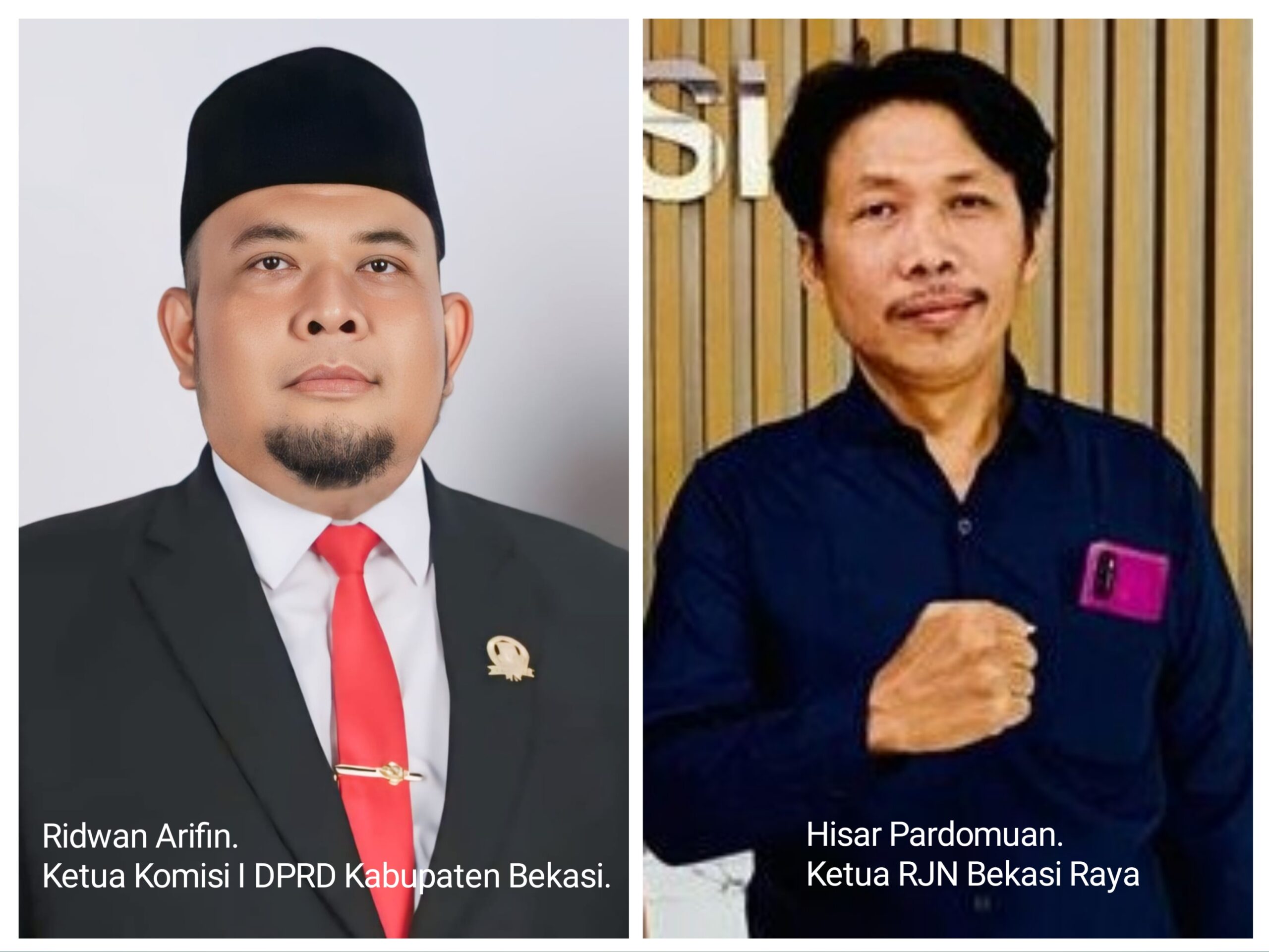 Ketua DPRD dan Ketua RJN Bekasi Raya memberikan pernyataan mengenai pelaksanaan Bimtek kepala desa Bekasi yang tidak melibatkan APDESI dan DPMD, menimbulkan dugaan pelanggaran regulasi dan pemborosan anggaran desa. (Foto Kolase) By. Rd Ahmad Syarif