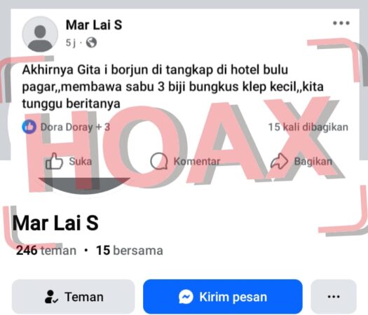 Waspada, Akun Facebook Palsu Mar Lai S Diduga Kerap Posting Informasi Yang Tidak Benar Terjadi